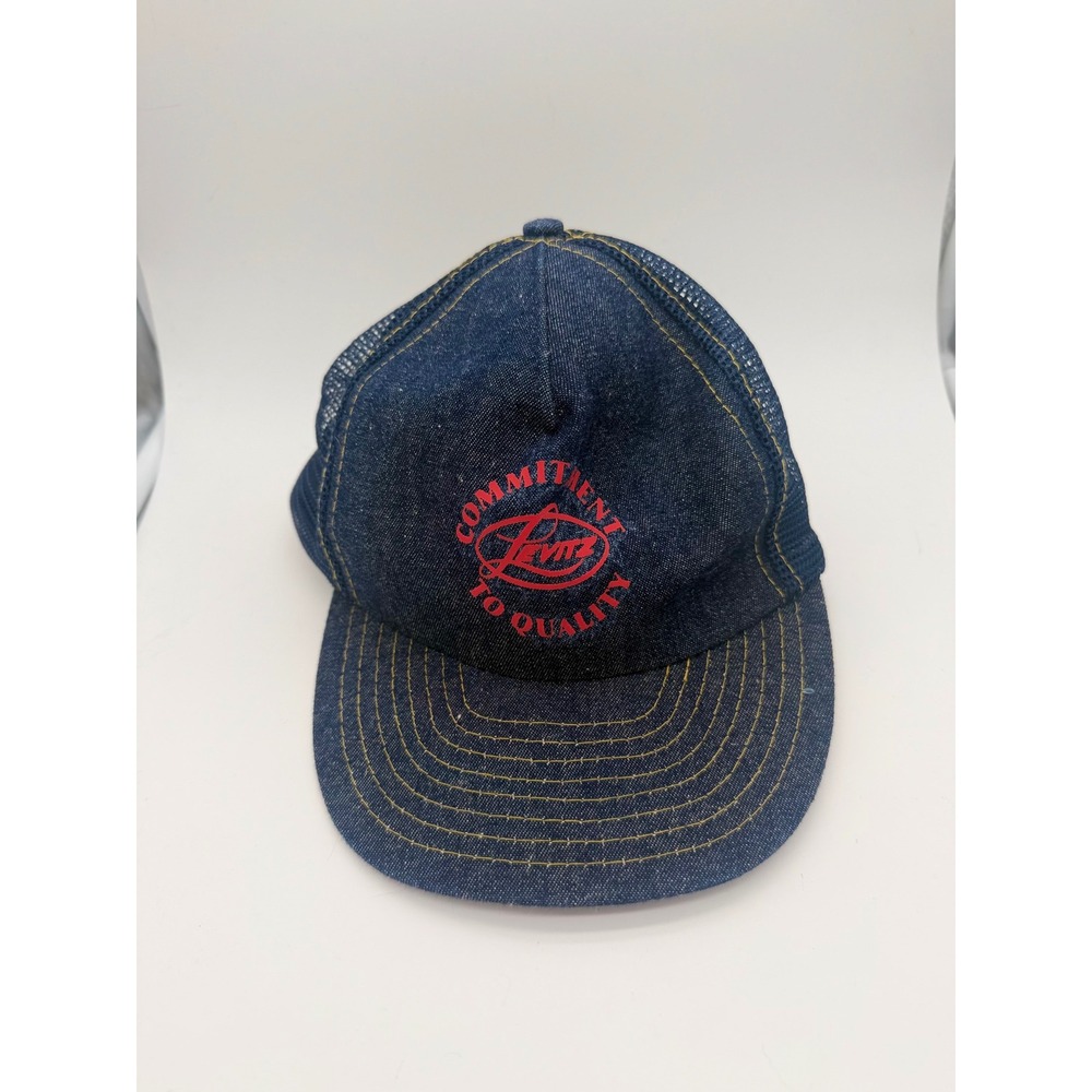 Vintage‎ Otto Levitz Denim Trucker Hat Mesh Snapback Blue Red Commitment Quality